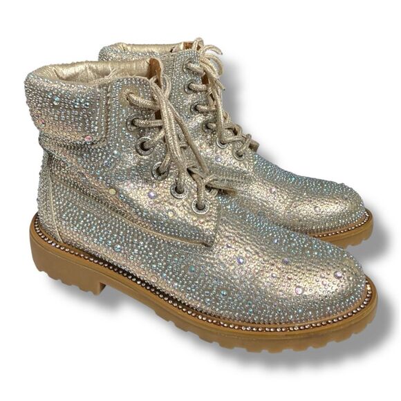 Bella Marie Hazel 2 Champagne Iridescent Metallic Swarovski Crystal Booties - Picture 1 of 16
